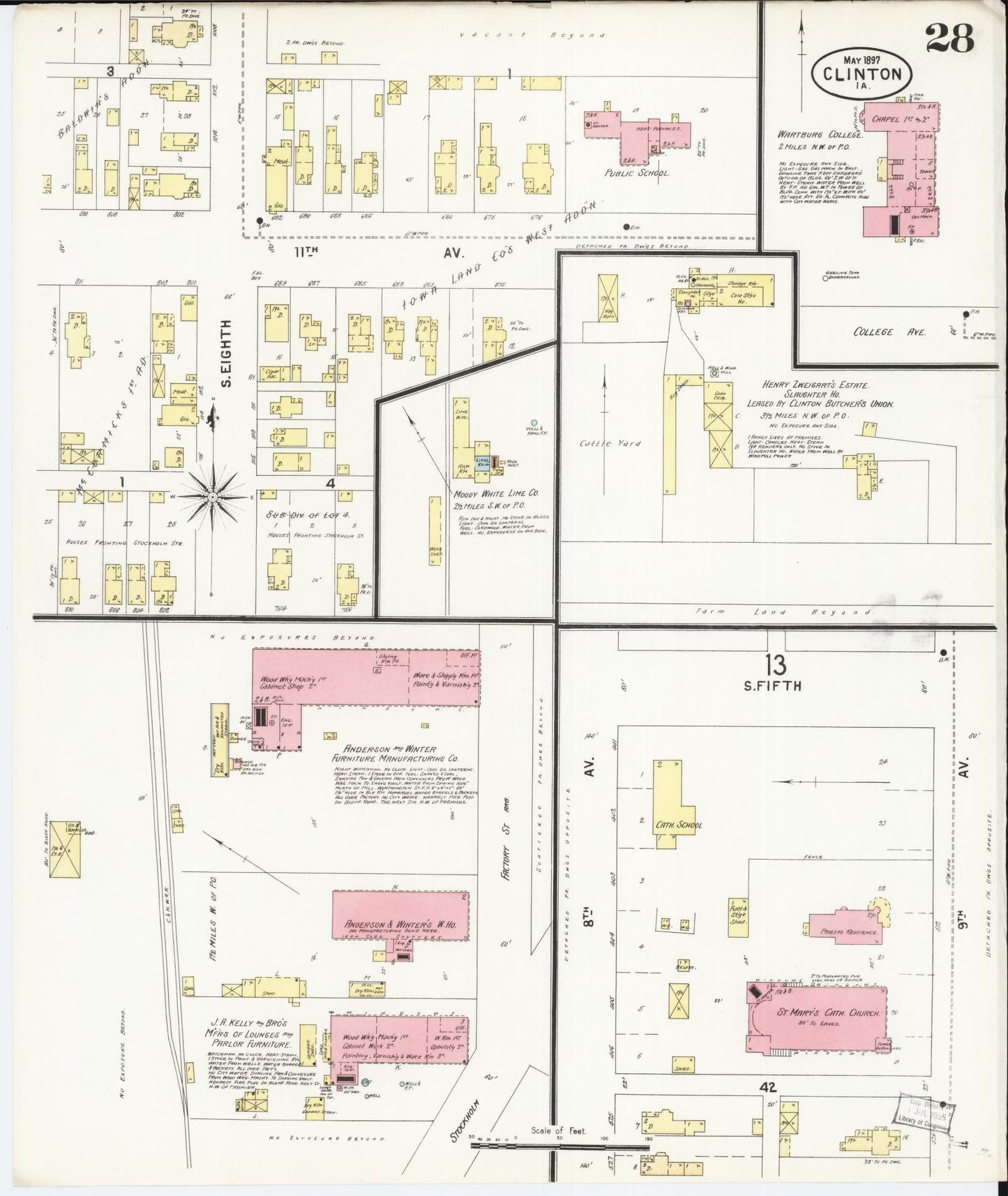 Sanborn Fire Insurance Map from Clinton, Clinton County, Iowa (1897), Sheet #0028 - Historic Sanborn Fire Insurance Map Print, vintage old map wall art