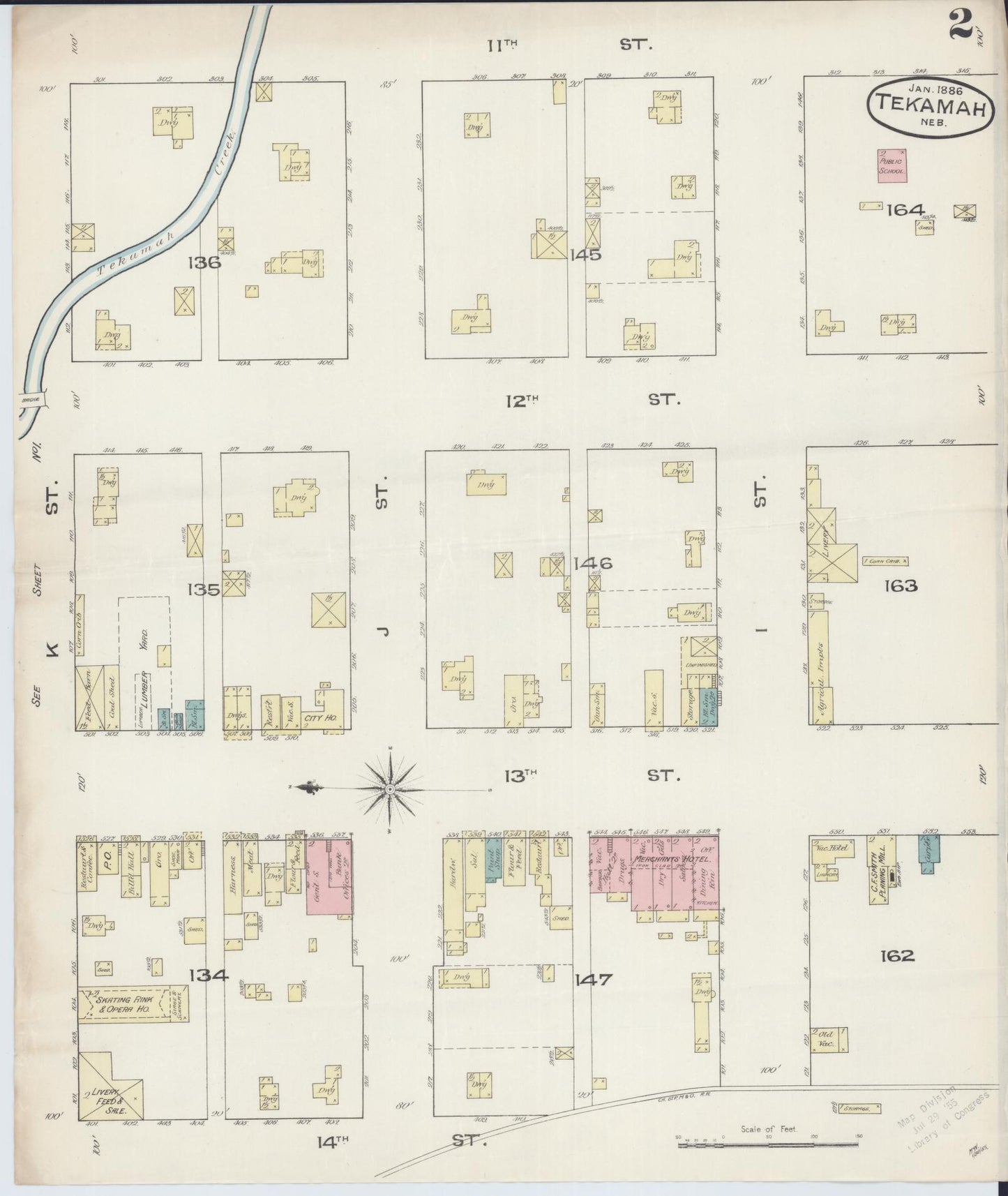 Sanborn Fire Insurance Map from Tekamah, Burt County, Nebraska (1886), Sheet #0002 - Historic Sanborn Fire Insurance Map Print, vintage old map wall art, antique decor, genealogy gift, Nebraska Nebraska map