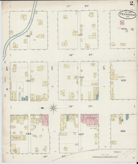 Sanborn Fire Insurance Map from Tekamah, Burt County, Nebraska (1886), Sheet #0002 - Historic Sanborn Fire Insurance Map Print, vintage old map wall art, antique decor, genealogy gift, Nebraska Nebraska map