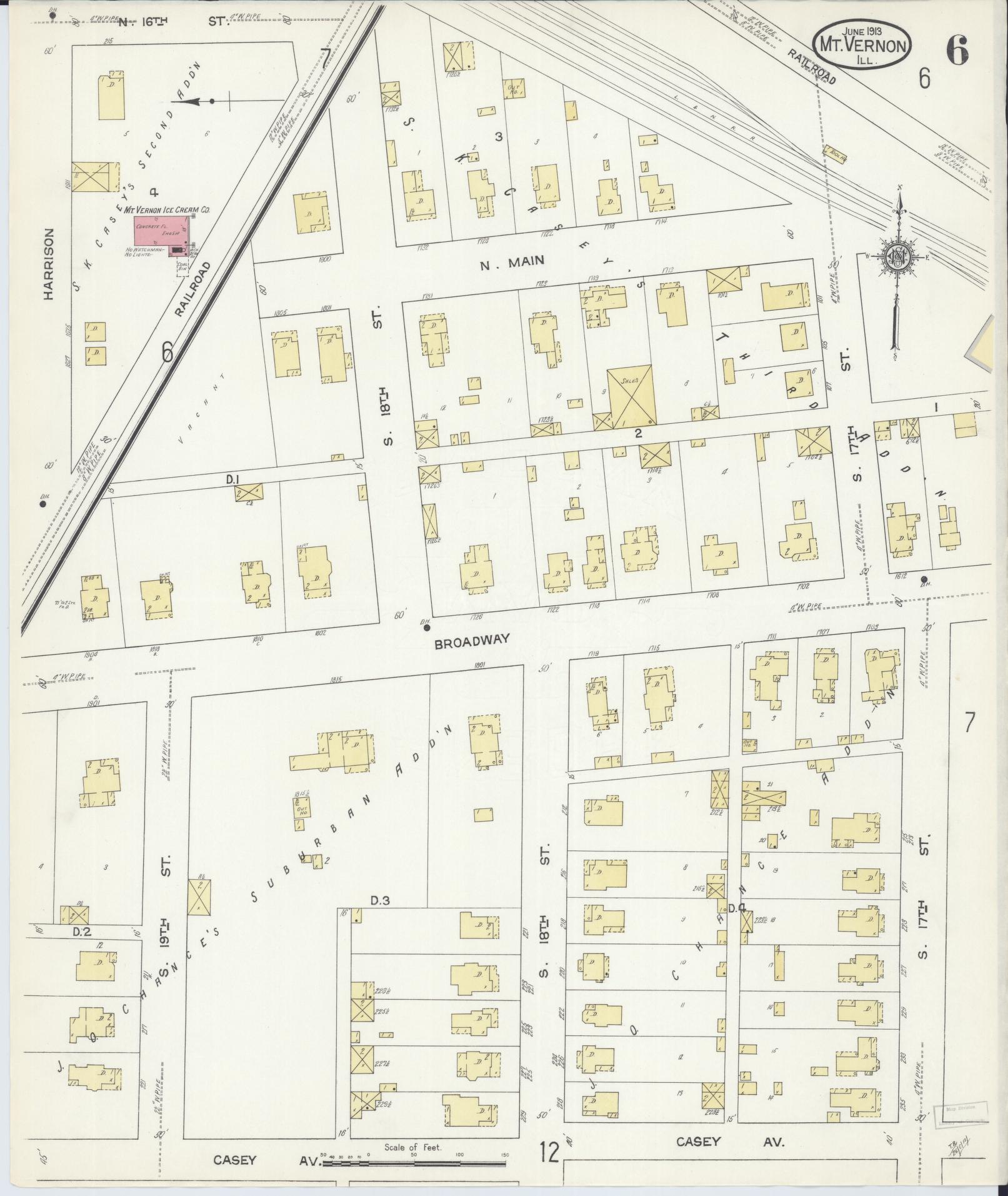 Sanborn Fire Insurance Map from Mount Vernon, Jefferson County, Illinois (1913), Sheet #0006 - Complete Map Set gallery image, historic Sanborn map, vintage wall art, Illinois Illinois
