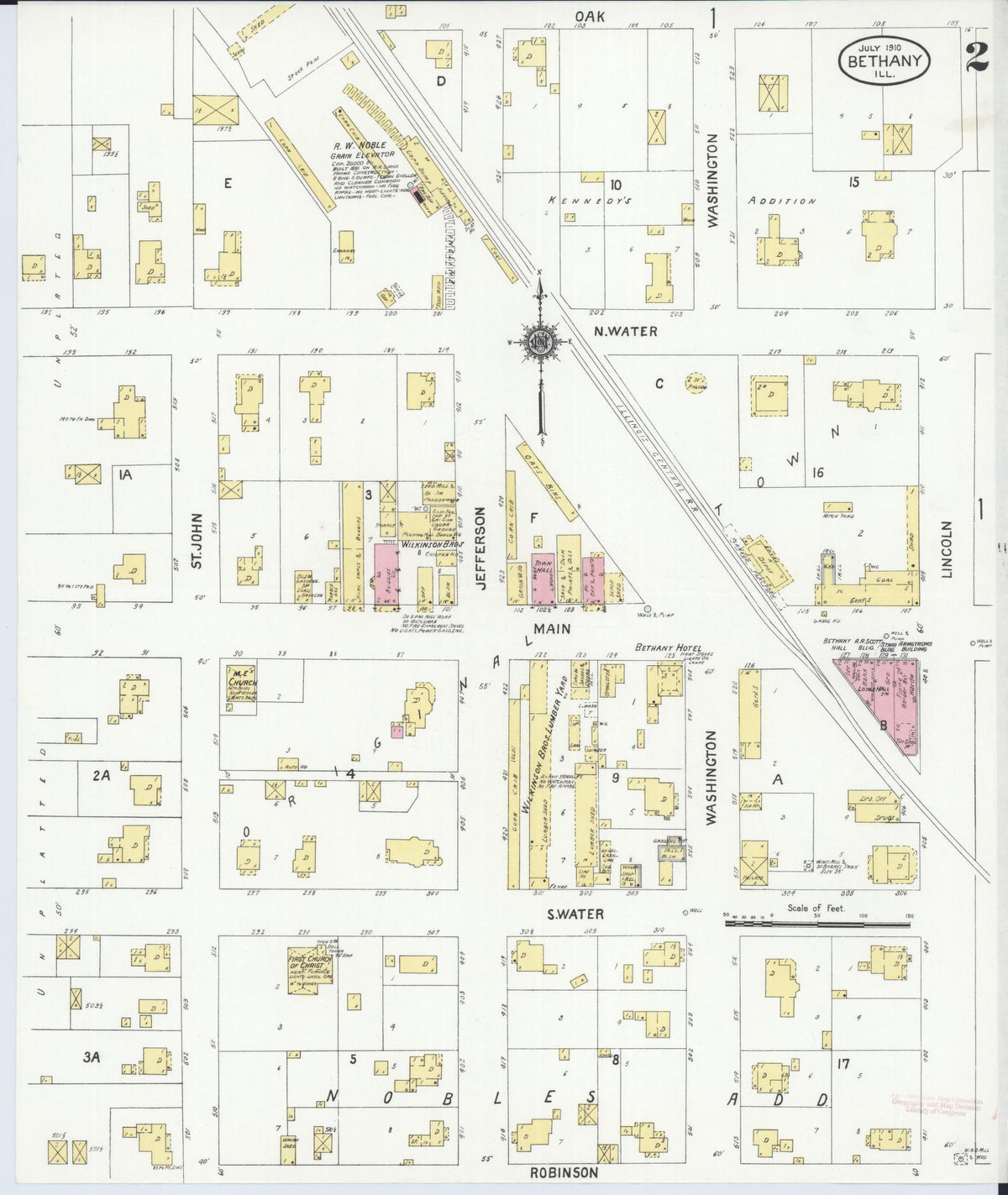 Sanborn Fire Insurance Map from Bethany, Moultrie County, Illinois (1910), Sheet #0002 - Complete Map Set gallery image, historic Sanborn map, vintage wall art, Illinois Illinois