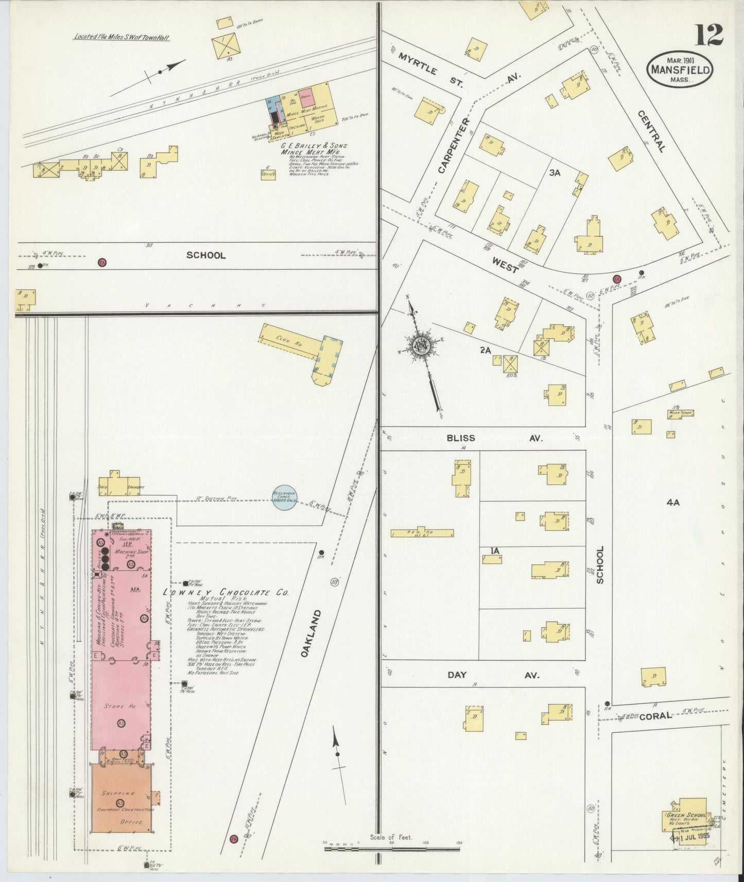 Sanborn Fire Insurance Map from Mansfield, Bristol County, Massachusetts (1911), Sheet #0012 - Historic Sanborn Fire Insurance Map Print, vintage old map wall art, antique decor, genealogy gift, Massachusetts Massachusetts map