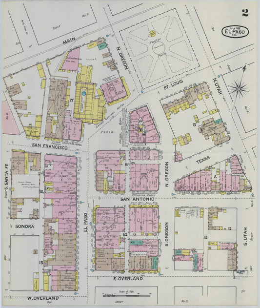 Sanborn Fire Insurance Map from El Paso, El Paso County, Texas (1888), Sheet #0002 - Historic Sanborn Fire Insurance Map Print, vintage old map wall art, antique decor, genealogy gift, Texas Texas map