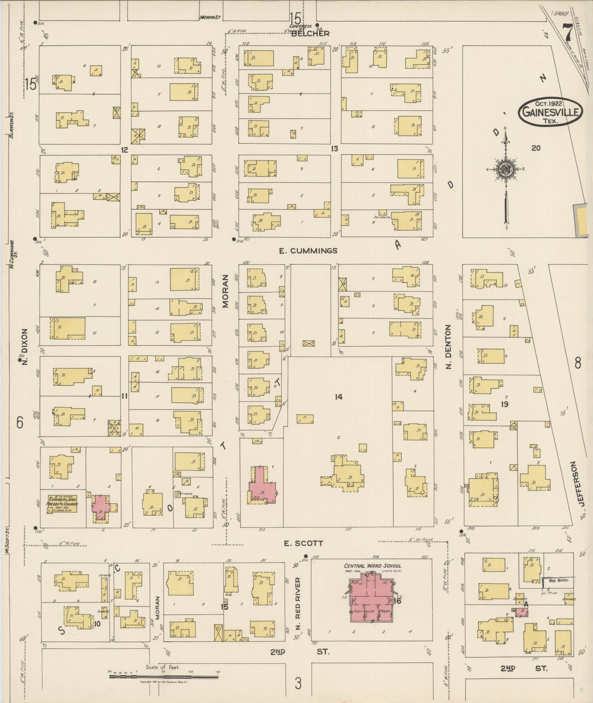 Sanborn Fire Insurance Map from Gainesville, Cooke County, Texas (1922), Sheet #0007 - Complete Map Set gallery image, historic Sanborn map, vintage wall art, Texas Texas