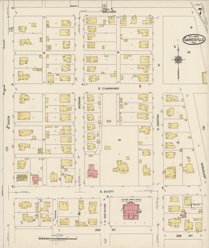 Sanborn Fire Insurance Map from Gainesville, Cooke County, Texas (1922), Sheet #0007 - Complete Map Set gallery image, historic Sanborn map, vintage wall art, Texas Texas