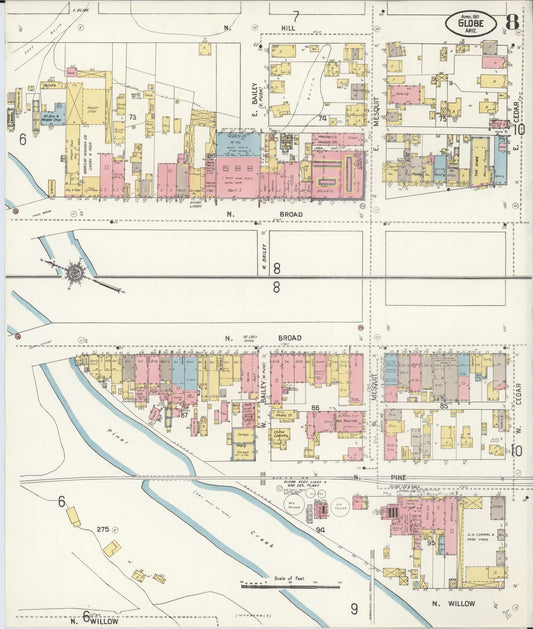 Sanborn Fire Insurance Map from Globe, Gila County, Arizona (1911), Sheet #0008 - Historic Sanborn Fire Insurance Map Print, vintage old map wall art, antique decor, genealogy gift, Arizona Arizona map