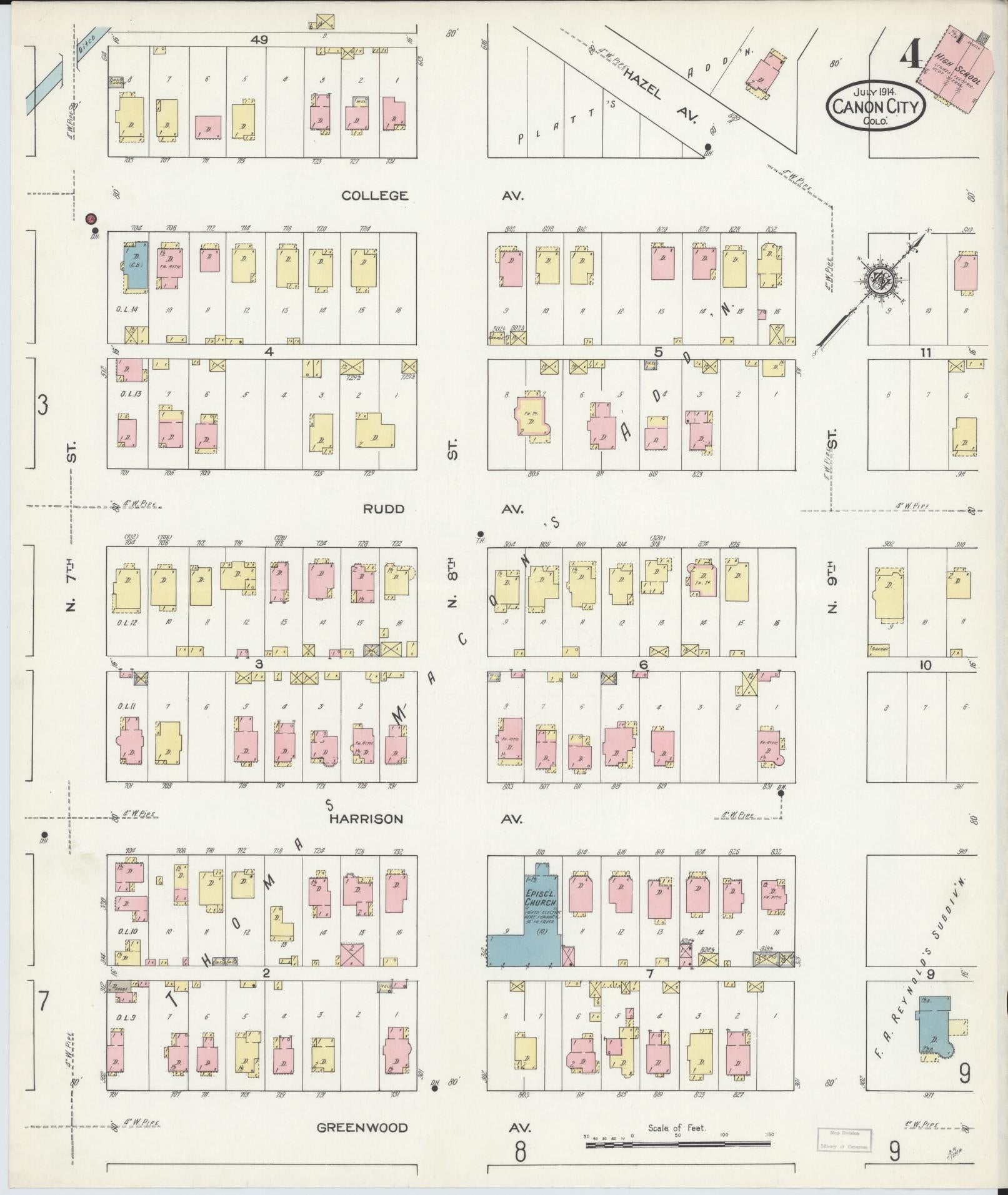 Sanborn Fire Insurance Map from Canon City, Fremont County, Colorado (1914), Sheet #0004 - Historic Sanborn Fire Insurance Map Print, vintage old map wall art, antique decor, genealogy gift, Colorado Colorado map