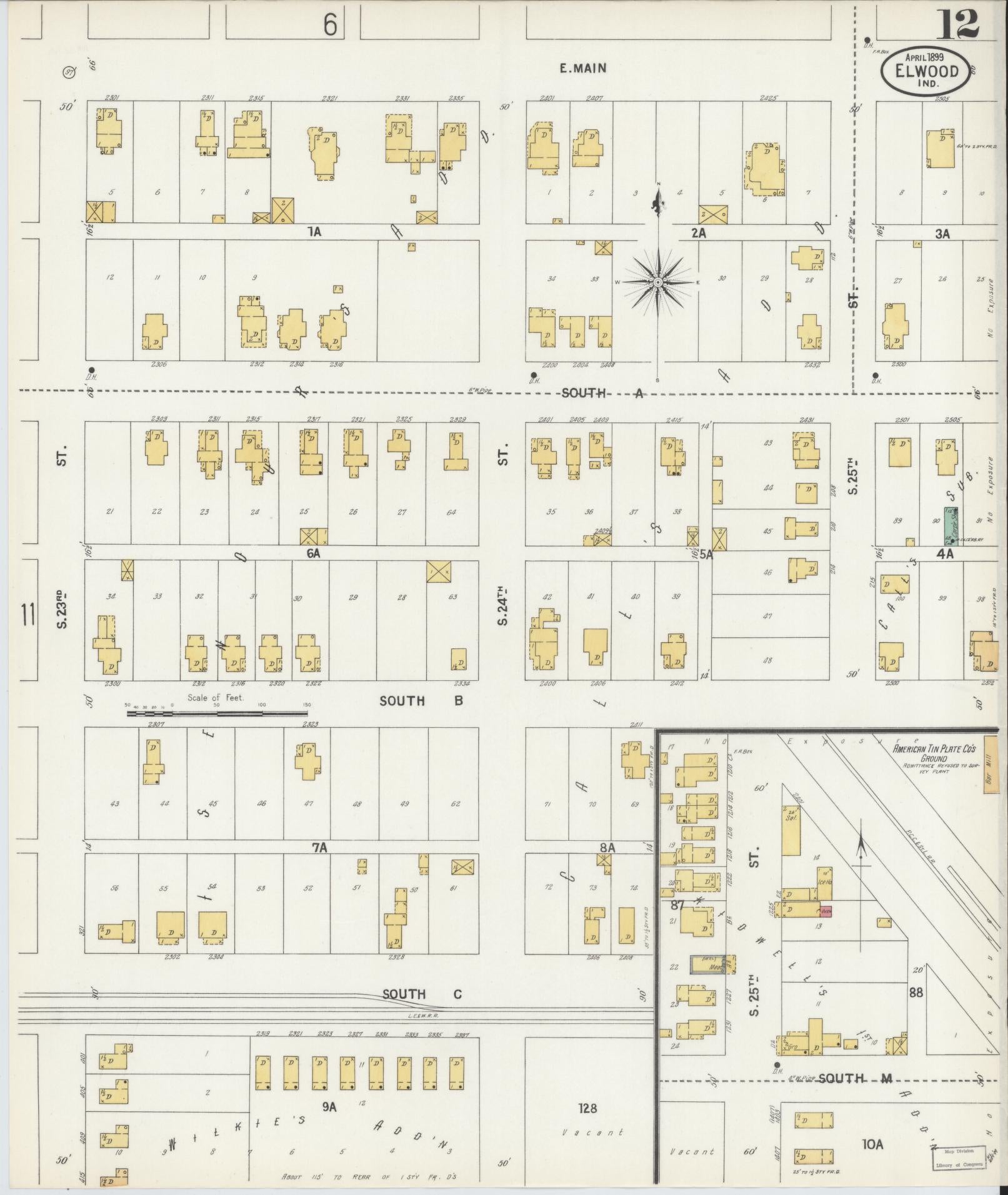 Sanborn Fire Insurance Map from Elwood, Madison County, Indiana (1899), Sheet #0012 - Complete Map Set gallery image, historic Sanborn map, vintage wall art, Indiana Indiana
