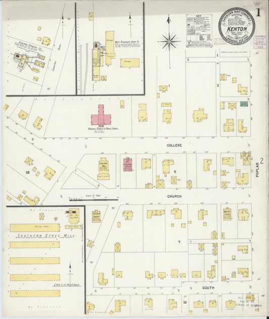 Sanborn Fire Insurance Map from Kenton, Obion And Gibson Counties, Tennessee (1907), Sheet #0001 - Historic Sanborn Fire Insurance Map Print, vintage old map wall art, antique decor, genealogy gift, Tennessee Tennessee map