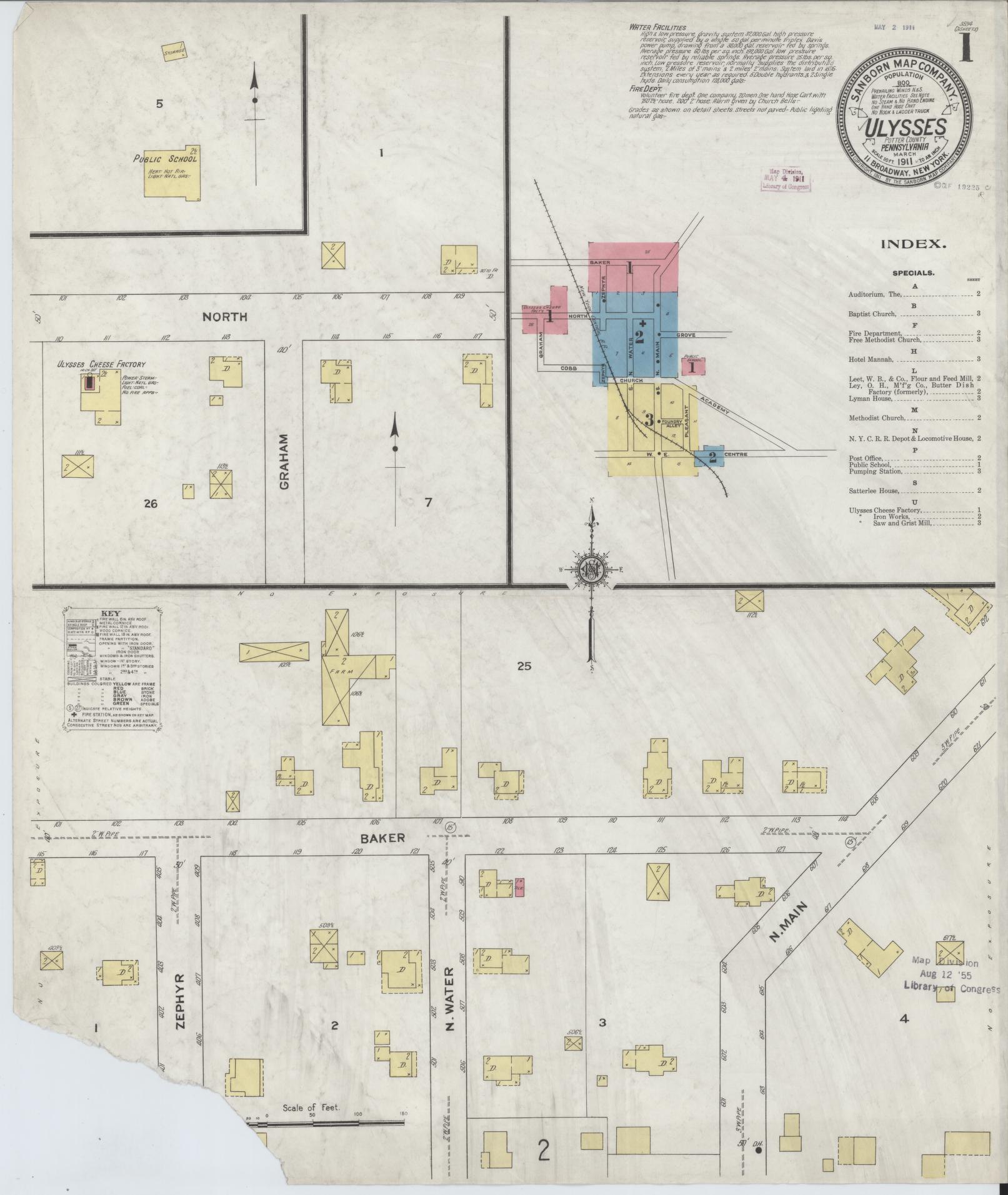 Sanborn Fire Insurance Map from Ulysses, Potter County, Pennsylvania (1911), Sheet #0001 - Complete Map Set gallery image, historic Sanborn map, vintage wall art, Pennsylvania Pennsylvania