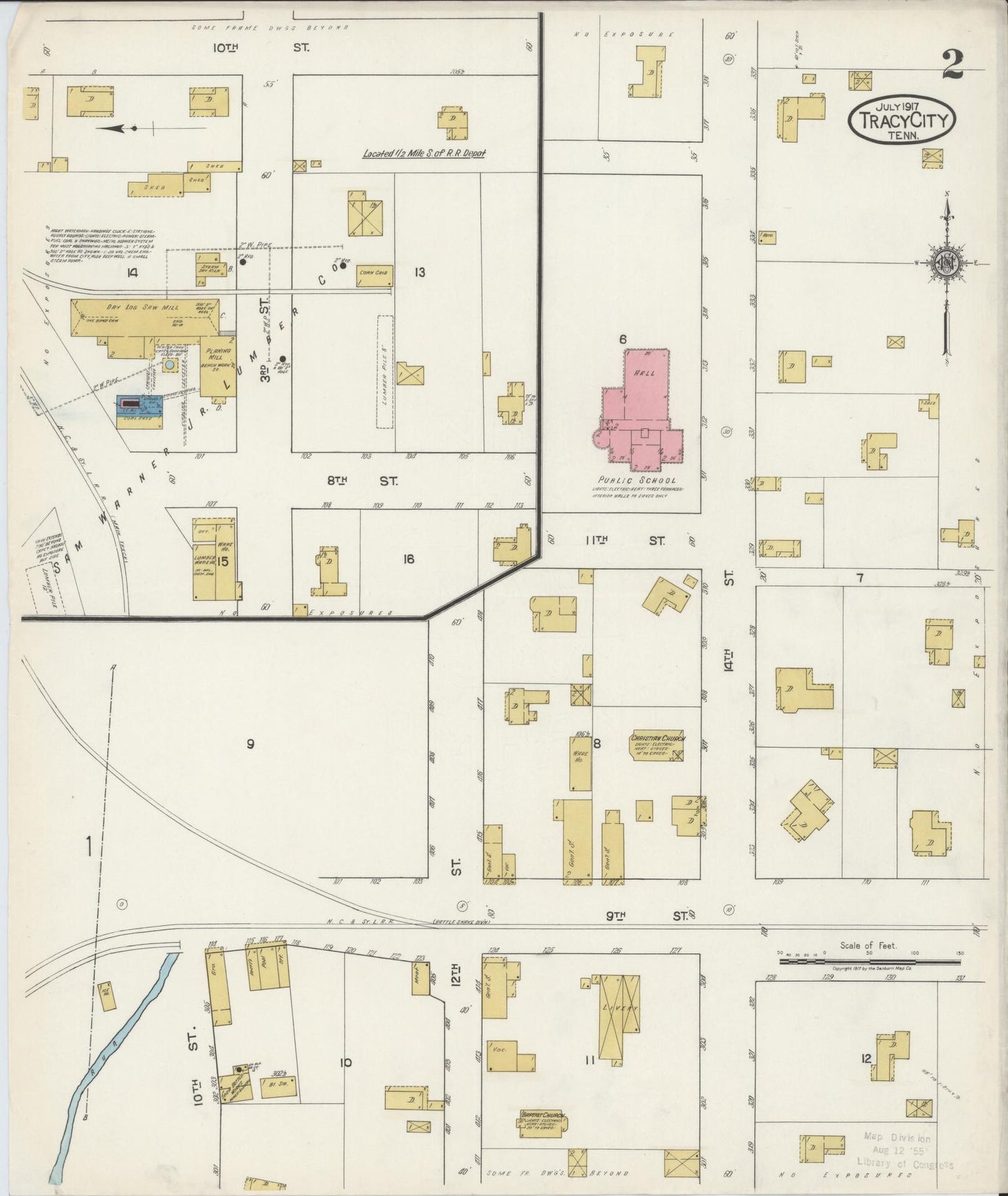Sanborn Fire Insurance Map from Tracy City, Grundy County, Tennessee (1917), Sheet #0002 - Complete Map Set gallery image, historic Sanborn map, vintage wall art, Tennessee Tennessee