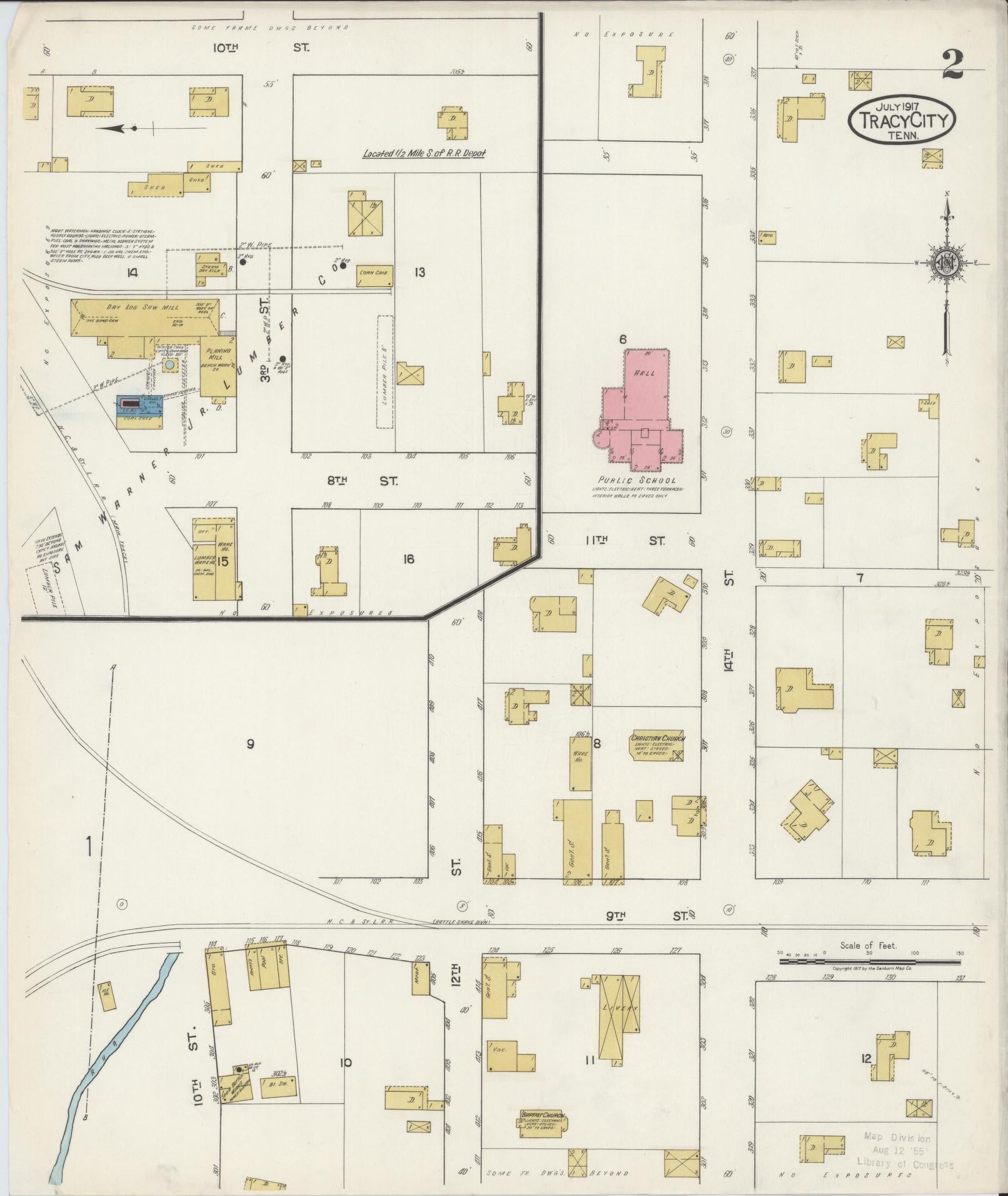 Sanborn Fire Insurance Map from Tracy City, Grundy County, Tennessee (1917), Sheet #0002 - Complete Map Set gallery image, historic Sanborn map, vintage wall art, Tennessee Tennessee