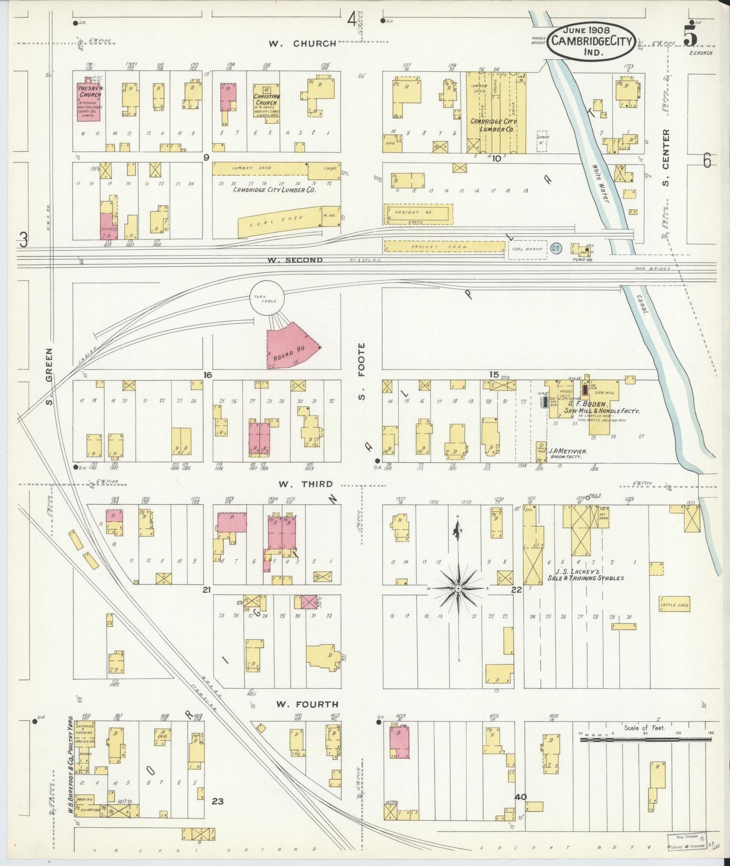 Sanborn Fire Insurance Map from Cambridge City, Wayne County, Indiana (1908), Sheet #0005 - Complete Map Set gallery image, historic Sanborn map, vintage wall art, Indiana Indiana