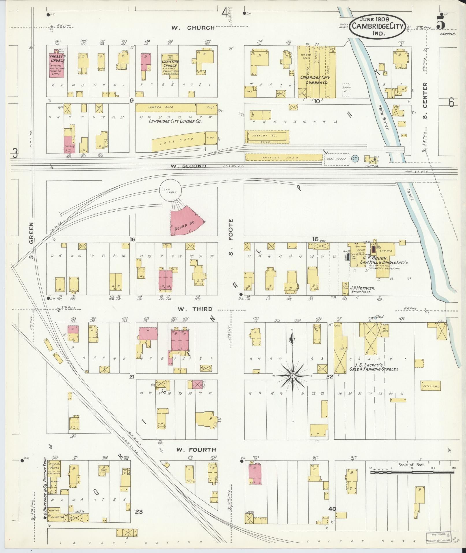 Sanborn Fire Insurance Map from Cambridge City, Wayne County, Indiana (1908), Sheet #0005 - Complete Map Set gallery image, historic Sanborn map, vintage wall art, Indiana Indiana