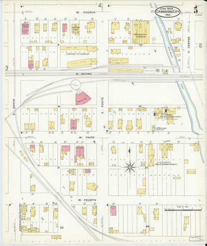 Sanborn Fire Insurance Map from Cambridge City, Wayne County, Indiana (1908), Sheet #0005 - Complete Map Set gallery image, historic Sanborn map, vintage wall art, Indiana Indiana