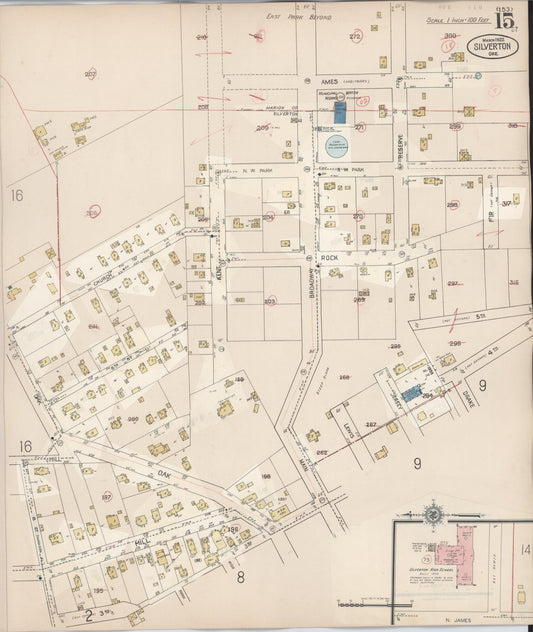 Sanborn Fire Insurance Map from Silverton, Marion County, Oregon (1939), Sheet #0015 - Historic Sanborn Fire Insurance Map Print, vintage old map wall art, antique decor, genealogy gift, Oregon Oregon map