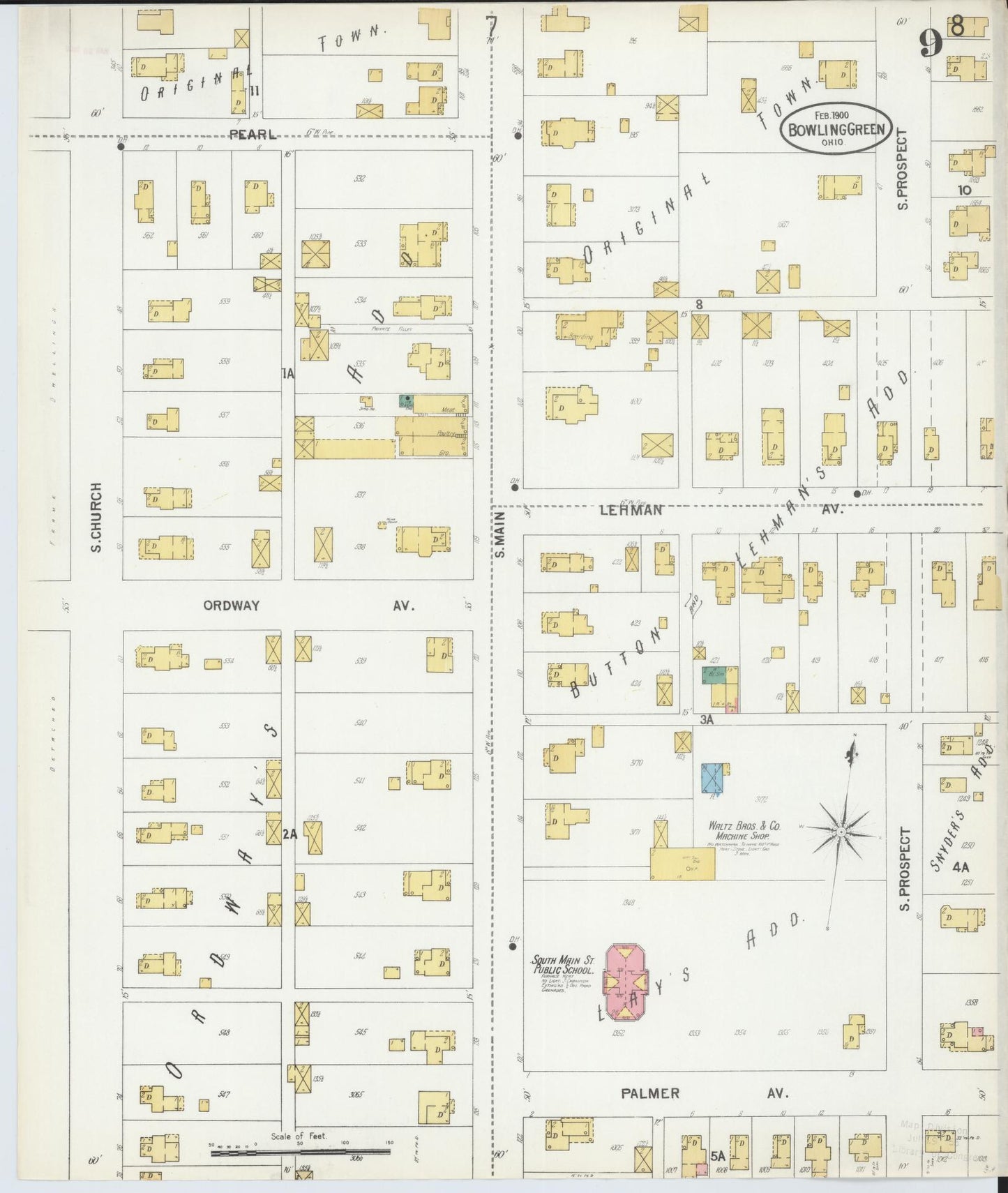 Sanborn Fire Insurance Map from Bowling Green, Wood County, Ohio (1900), Sheet #0009 - Historic Sanborn Fire Insurance Map Print, vintage old map wall art, antique decor, genealogy gift, Ohio Ohio map