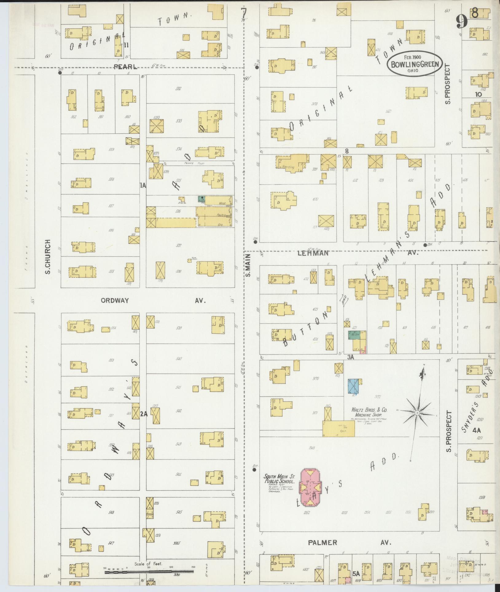Sanborn Fire Insurance Map from Bowling Green, Wood County, Ohio (1900), Sheet #0009 - Historic Sanborn Fire Insurance Map Print, vintage old map wall art, antique decor, genealogy gift, Ohio Ohio map