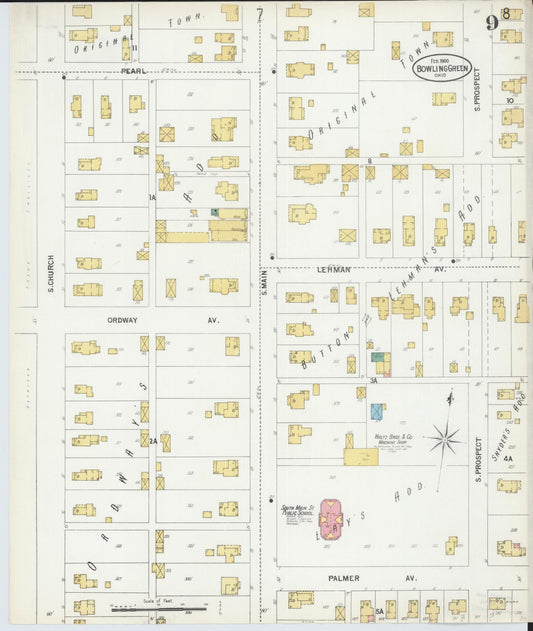 Sanborn Fire Insurance Map from Bowling Green, Wood County, Ohio (1900), Sheet #0009 - Historic Sanborn Fire Insurance Map Print, vintage old map wall art, antique decor, genealogy gift, Ohio Ohio map
