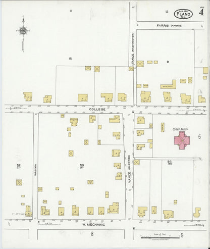 Sanborn Fire Insurance Map from Plano, Collin County, Texas (1921), Sheet #0004 - Historic Sanborn Fire Insurance Map Print, vintage old map wall art, antique decor, genealogy gift, Texas Texas map