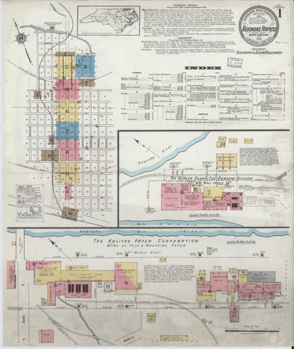 Sanborn Fire Insurance Map from Roanoke Rapids, Halifax County, North Carolina (1919), Sheet #0001 - Complete Map Set gallery image, historic Sanborn map, vintage wall art, North Carolina North Carolina