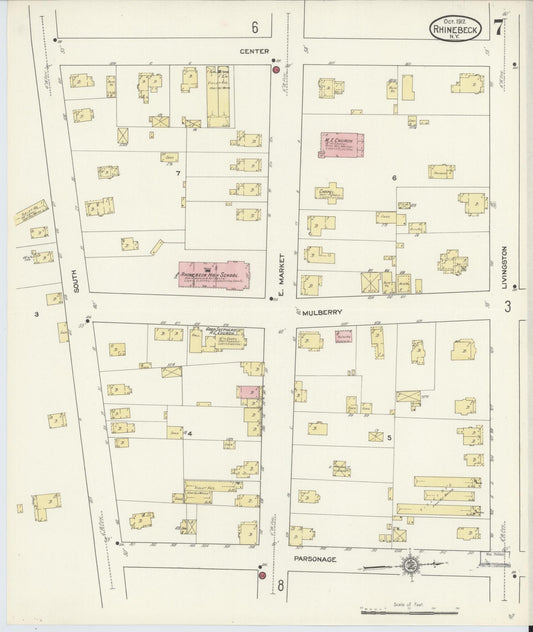 Sanborn Fire Insurance Map from Rhinebeck, Dutchess County, New York (1912), Sheet #0007 - Historic Sanborn Fire Insurance Map Print, vintage old map wall art, antique decor, genealogy gift, New York New York map