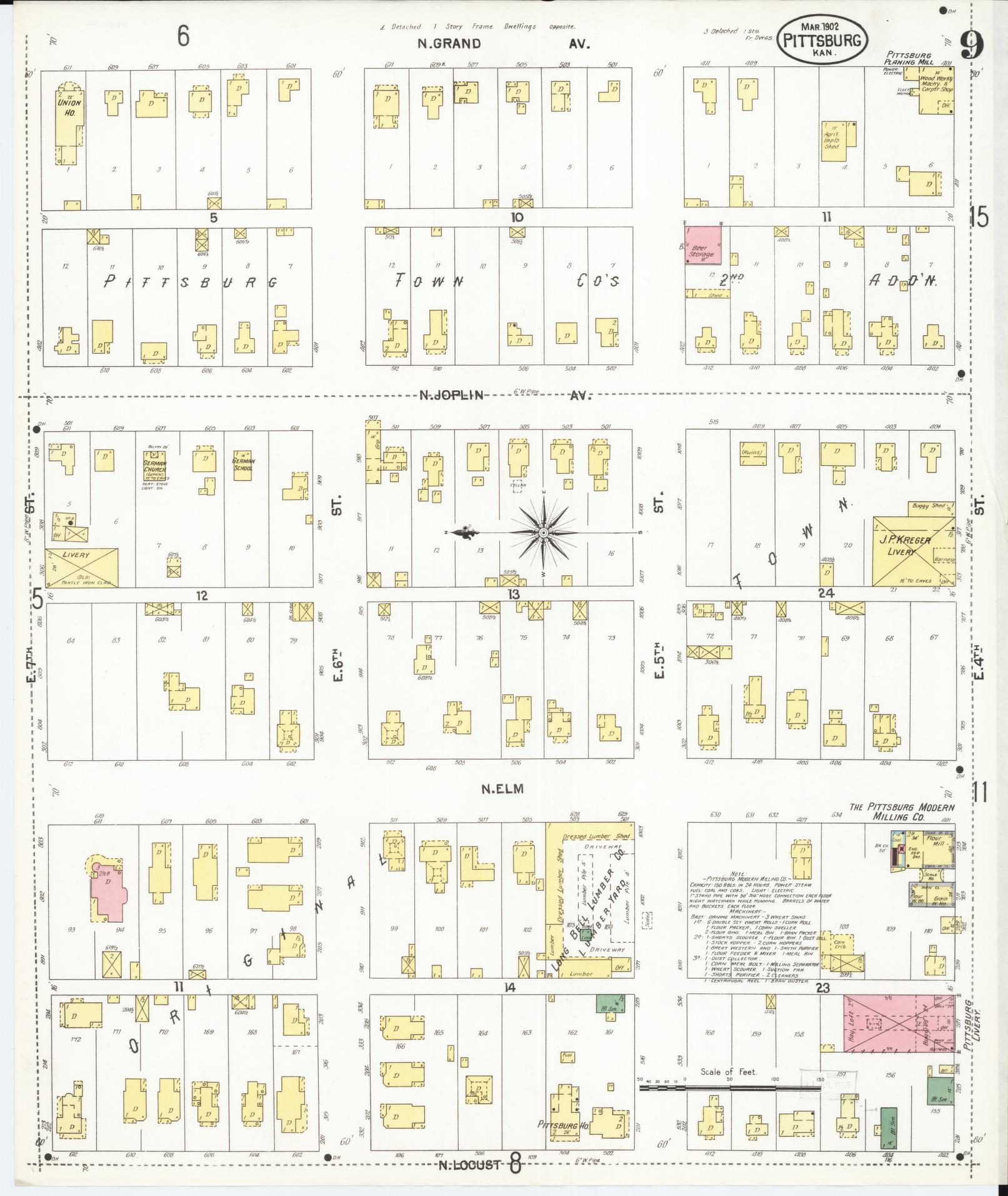 Sanborn Fire Insurance Map from Pittsburg, Crawford County, Kansas (1902), Sheet #0009 - Complete Map Set gallery image, historic Sanborn map, vintage wall art, Kansas Kansas