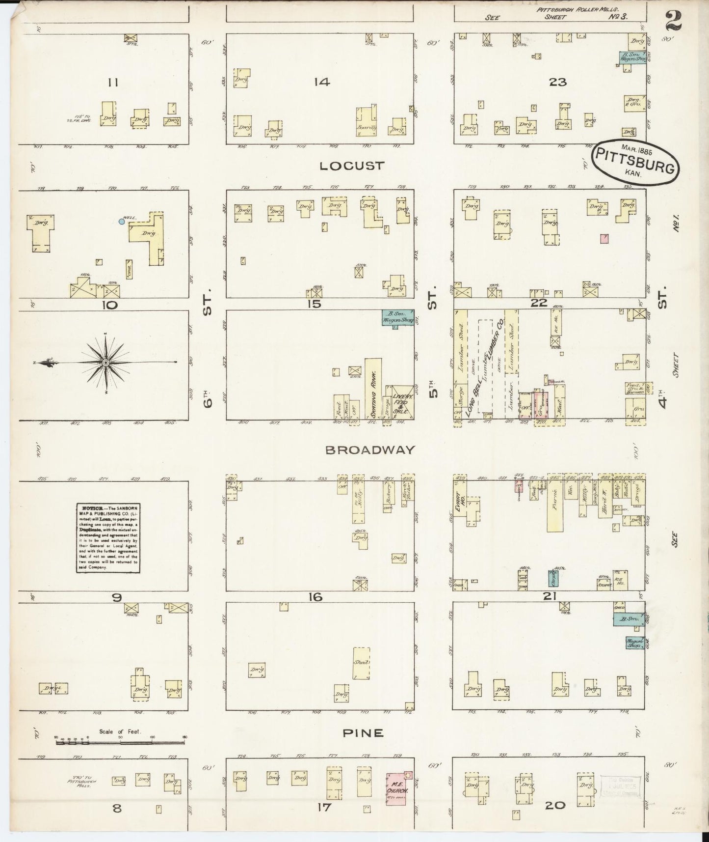 Sanborn Fire Insurance Map from Pittsburg, Crawford County, Kansas (1885), Sheet #0002 - Historic Sanborn Fire Insurance Map Print, vintage old map wall art, antique decor, genealogy gift, Kansas Kansas map