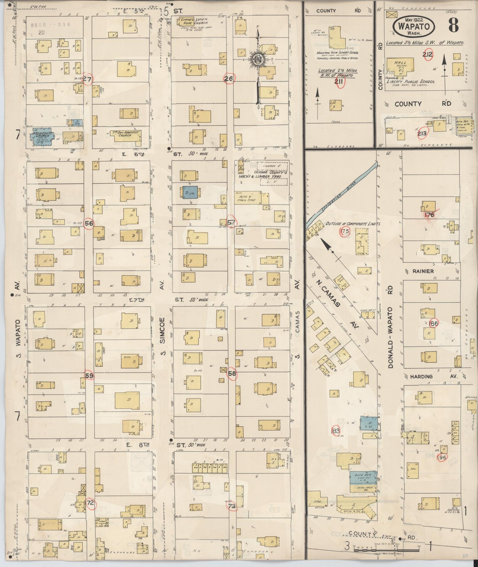 Sanborn Fire Insurance Map from Wapato, Yakima County, Washington (1941), Sheet #0008 - Complete Map Set gallery image, historic Sanborn map, vintage wall art, Washington Washington