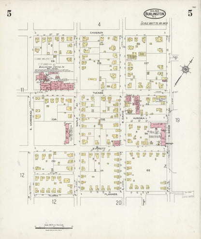 Sanborn Fire Insurance Map from Burlington, Alamance County, North Carolina (1924), Sheet #0005 - Complete Map Set gallery image, historic Sanborn map, vintage wall art, North Carolina North Carolina