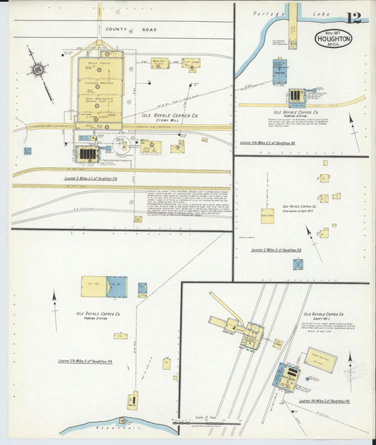 Sanborn Fire Insurance Map from Houghton, Houghton County, Michigan (1917), Sheet #0012 - Historic Sanborn Fire Insurance Map Print, vintage old map wall art, antique decor, genealogy gift, Michigan Michigan map