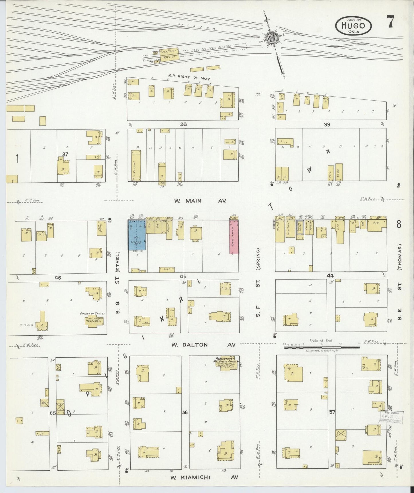 Sanborn Fire Insurance Map from Hugo, Choctaw County, Oklahoma (1918), Sheet #0007 - Complete Map Set gallery image, historic Sanborn map, vintage wall art, Oklahoma Oklahoma