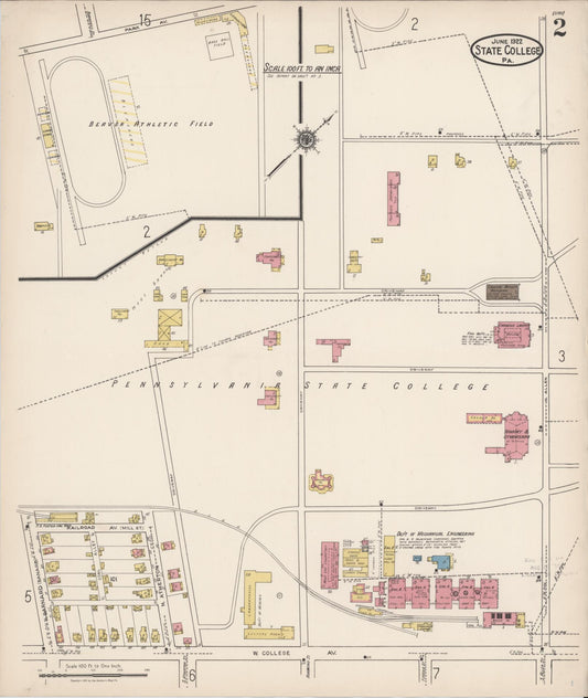 Sanborn Fire Insurance Map from State College, Centre County, Pennsylvania (1922), Sheet #0002 - Historic Sanborn Fire Insurance Map Print, vintage old map wall art, antique decor, genealogy gift, Pennsylvania Pennsylvania map