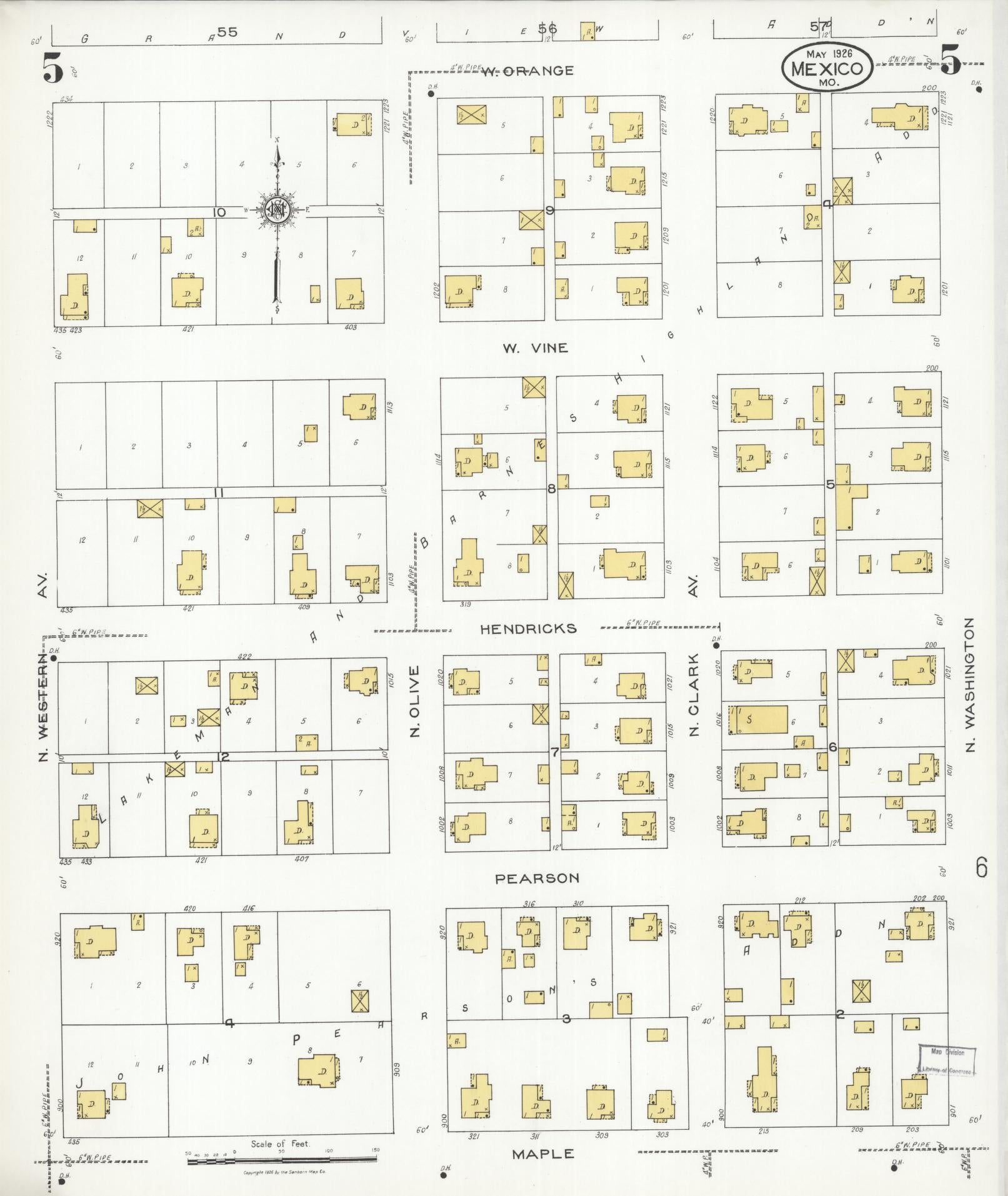 Sanborn Fire Insurance Map from Mexico, Audrain County, Missouri (1926), Sheet #0005 - Historic Sanborn Fire Insurance Map Print, vintage old map wall art, antique decor, genealogy gift, Missouri Missouri map
