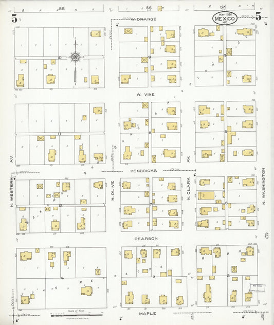 Sanborn Fire Insurance Map from Mexico, Audrain County, Missouri (1926), Sheet #0005 - Historic Sanborn Fire Insurance Map Print, vintage old map wall art, antique decor, genealogy gift, Missouri Missouri map