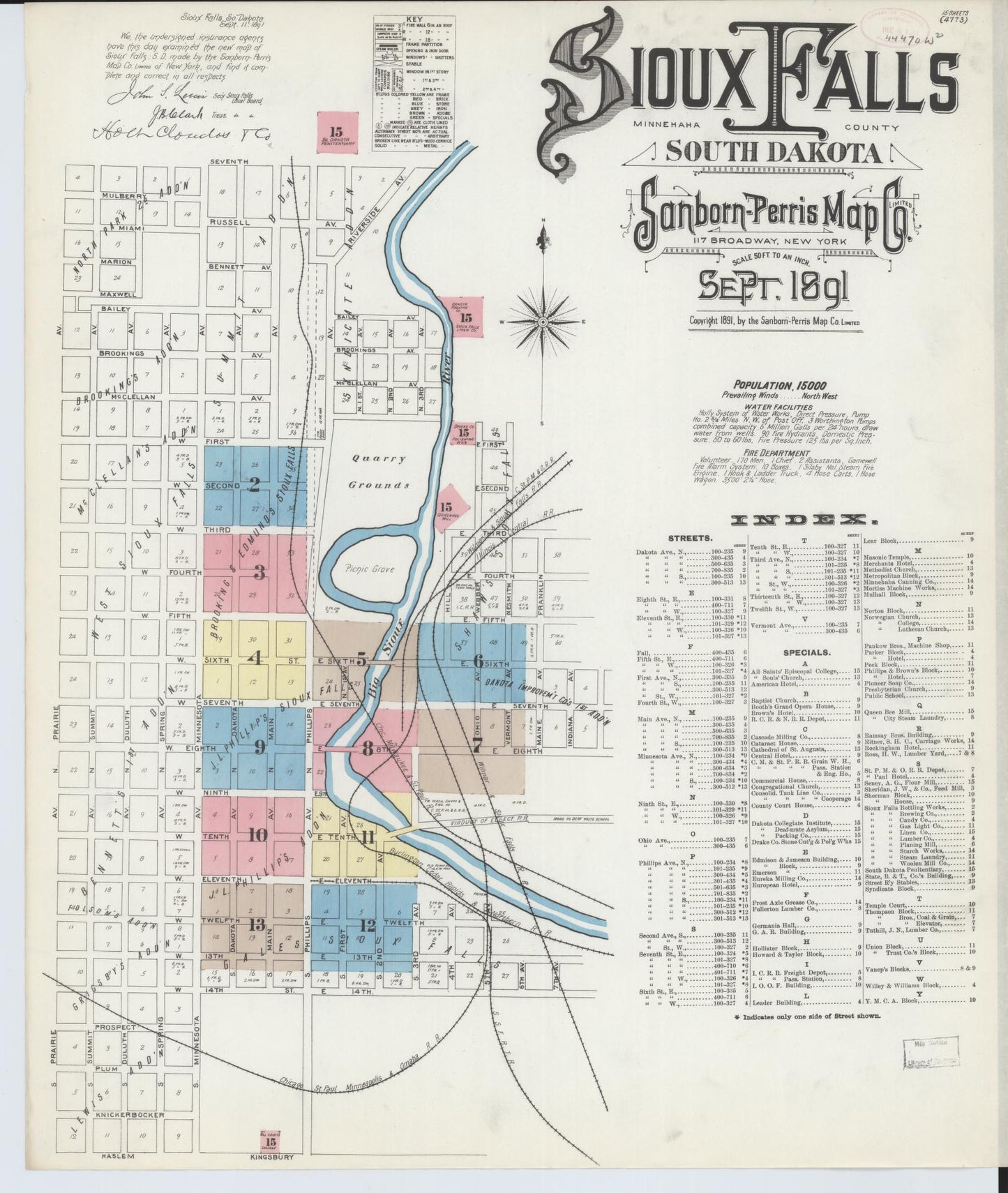 Sanborn Fire Insurance Map from Sioux Falls, Minnehaha County, South Dakota (1891), Sheet #0001 - Complete Map Set gallery image, historic Sanborn map, vintage wall art, South Dakota South Dakota