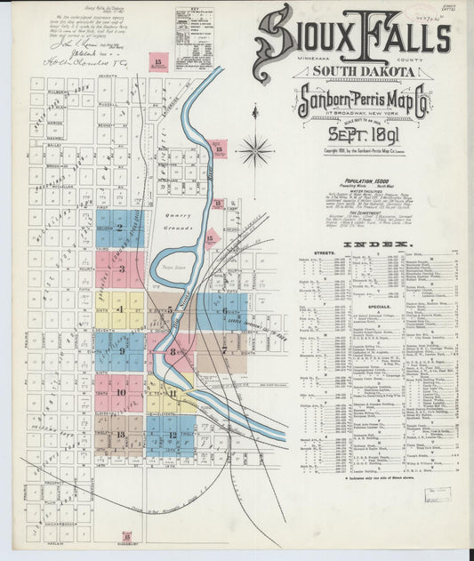 Sanborn Fire Insurance Map from Sioux Falls, Minnehaha County, South Dakota (1891), Sheet #0001 - Complete Map Set gallery image, historic Sanborn map, vintage wall art, South Dakota South Dakota