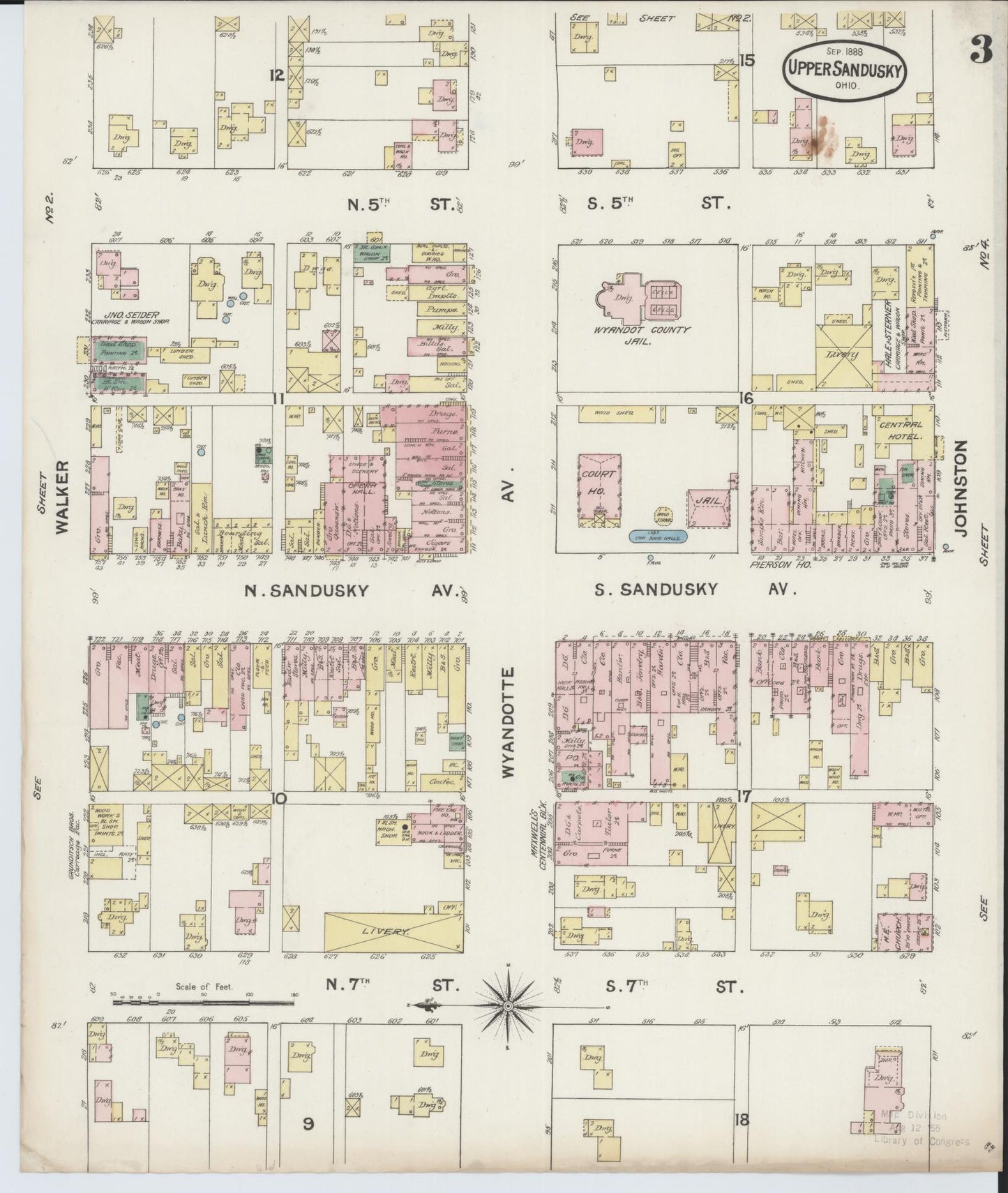 Sanborn Fire Insurance Map from Upper Sandusky, Wyandot County, Ohio (1888), Sheet #0003 - Historic Sanborn Fire Insurance Map Print, vintage old map wall art, antique decor, genealogy gift, Ohio Ohio map