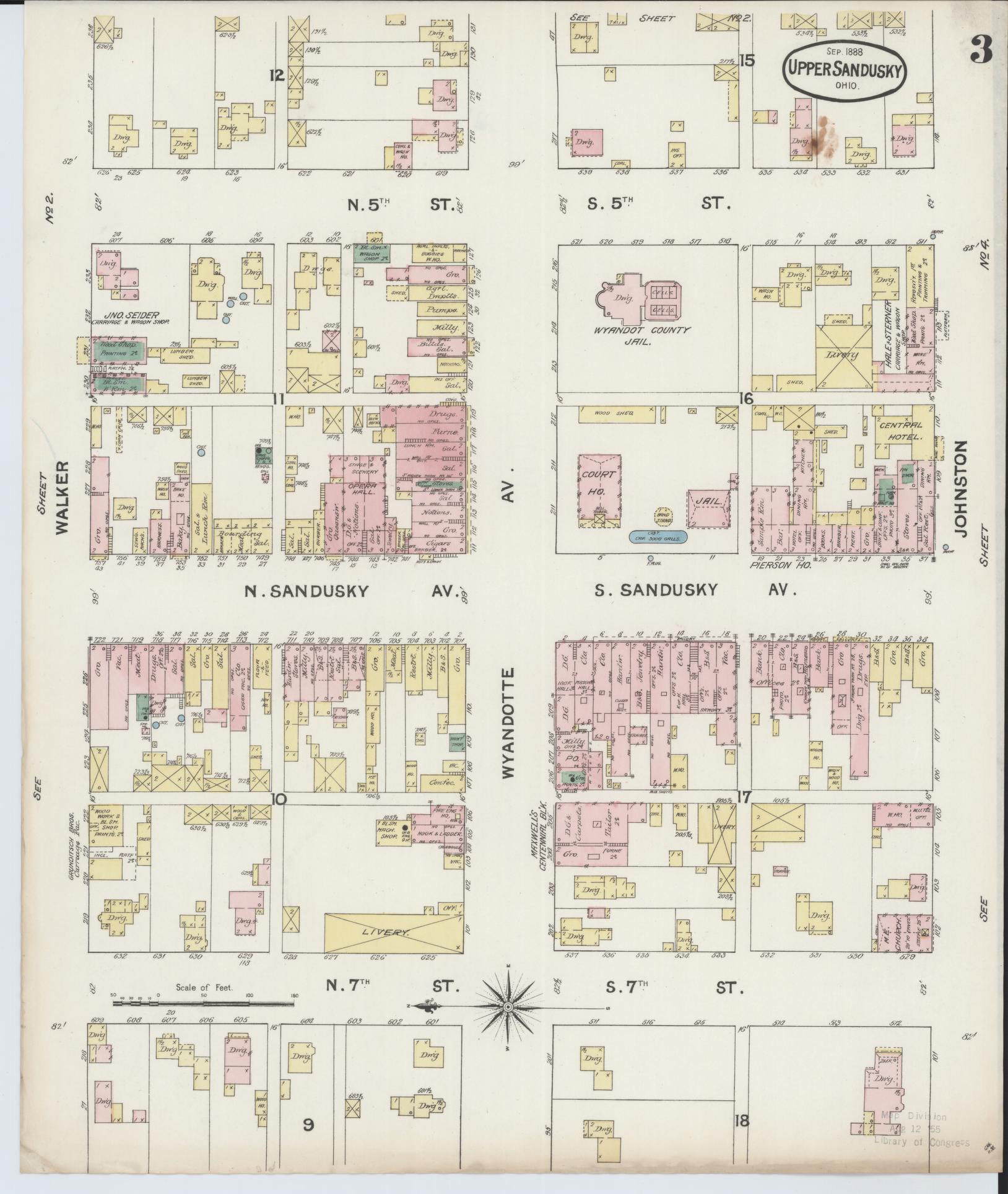 Sanborn Fire Insurance Map from Upper Sandusky, Wyandot County, Ohio (1888), Sheet #0003 - Historic Sanborn Fire Insurance Map Print, vintage old map wall art, antique decor, genealogy gift, Ohio Ohio map