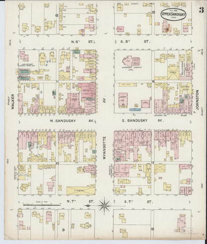 Sanborn Fire Insurance Map from Upper Sandusky, Wyandot County, Ohio (1888), Sheet #0003 - Historic Sanborn Fire Insurance Map Print, vintage old map wall art, antique decor, genealogy gift, Ohio Ohio map