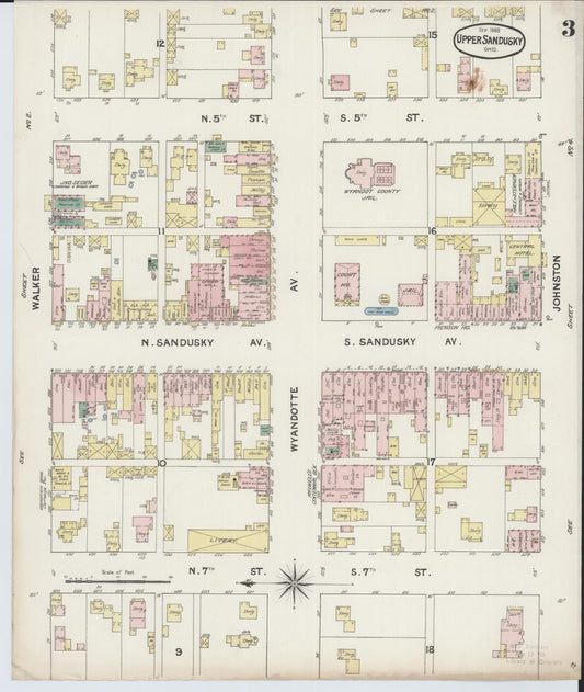 Sanborn Fire Insurance Map from Upper Sandusky, Wyandot County, Ohio (1888), Sheet #0003 - Historic Sanborn Fire Insurance Map Print, vintage old map wall art, antique decor, genealogy gift, Ohio Ohio map