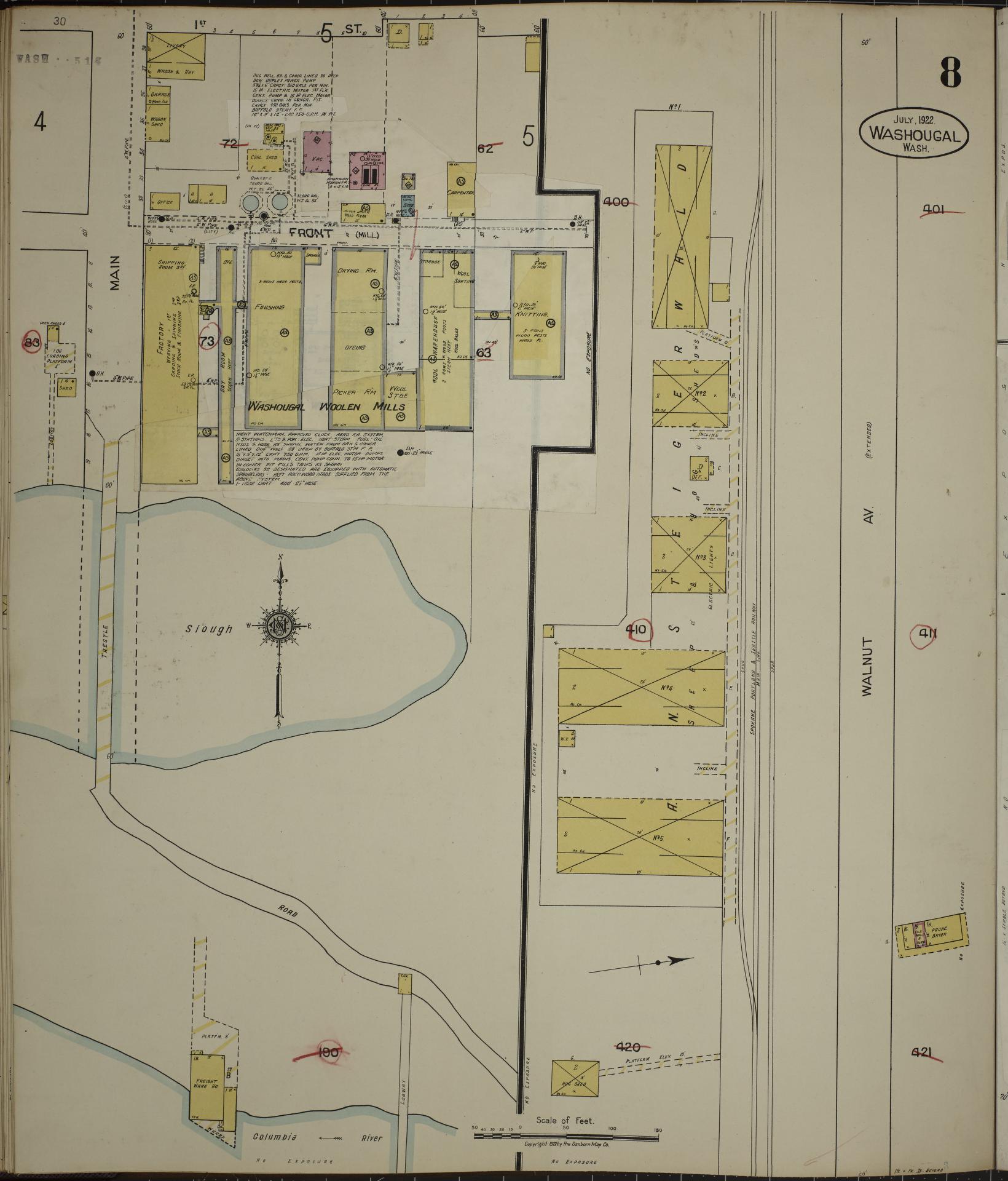 Sanborn Fire Insurance Map from Washougal, Clark County, Washington (1929), Sheet #0008 - Complete Map Set gallery image, historic Sanborn map, vintage wall art, Washington Washington