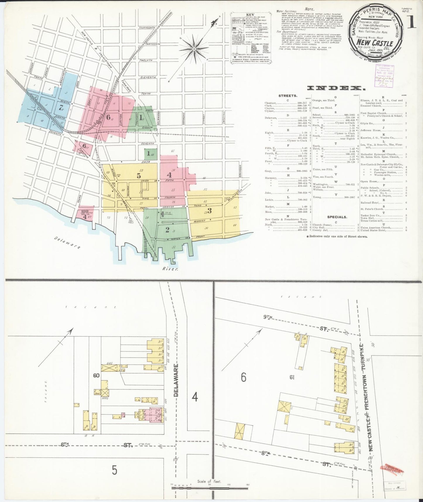 Sanborn Fire Insurance Map from New Castle, New Castle County, Delaware (1901), Sheet #0001 - Complete Map Set gallery image, historic Sanborn map, vintage wall art, Delaware Delaware