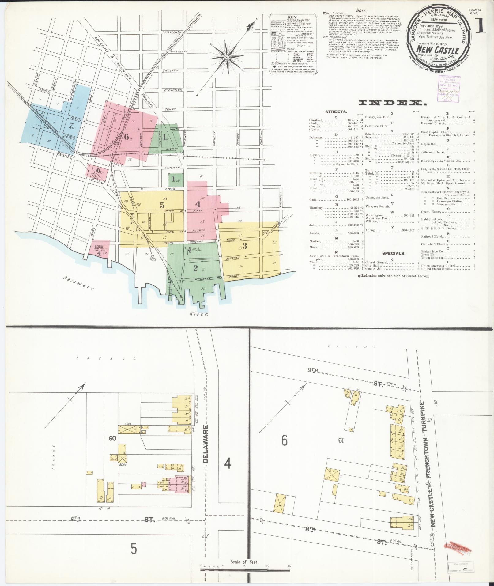 Sanborn Fire Insurance Map from New Castle, New Castle County, Delaware (1901), Sheet #0001 - Complete Map Set gallery image, historic Sanborn map, vintage wall art, Delaware Delaware