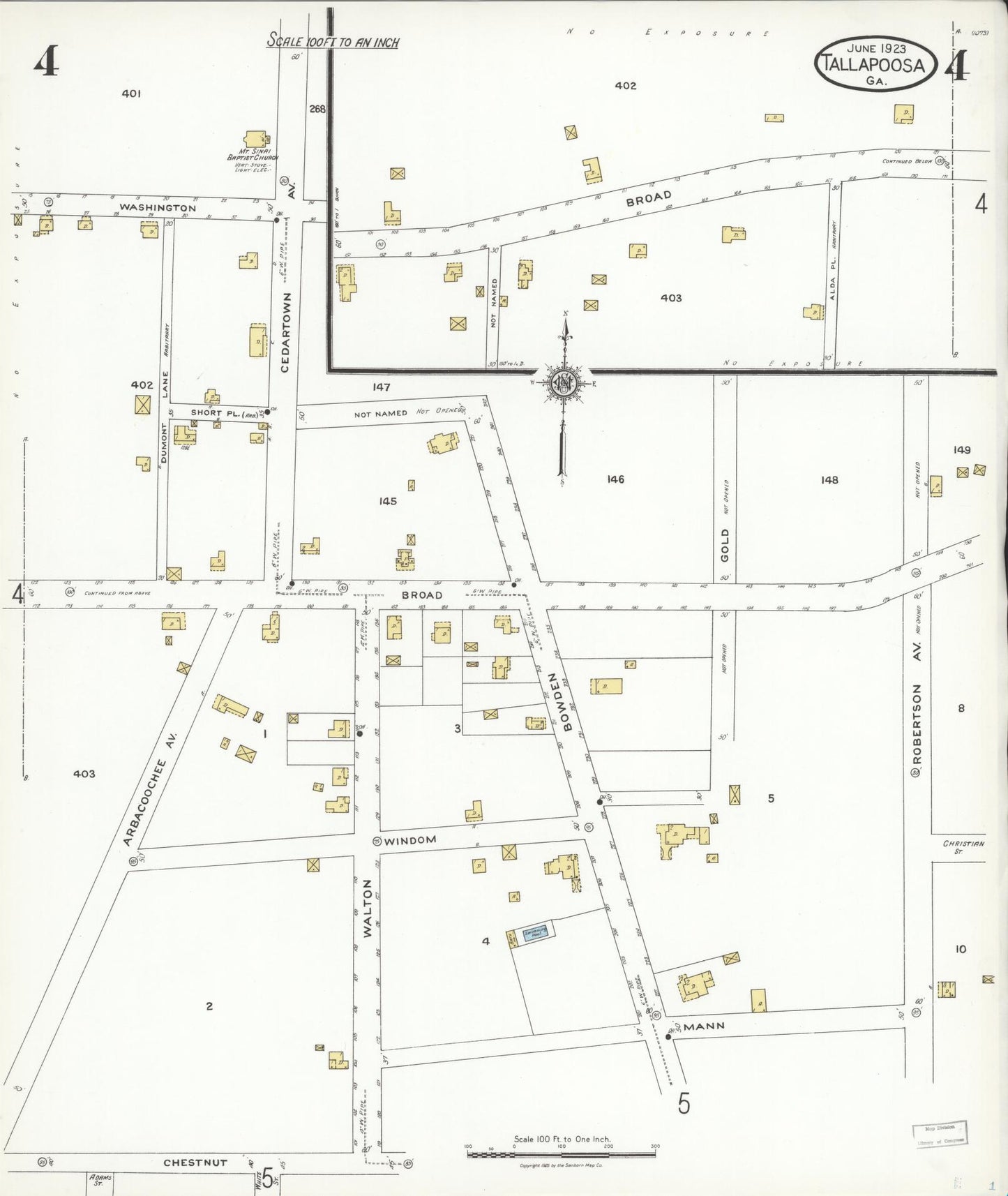 Sanborn Fire Insurance Map from Tallapoosa, Haralson County, Georgia (1923), Sheet #0004 - Complete Map Set gallery image, historic Sanborn map, vintage wall art, Georgia Georgia