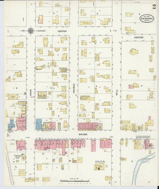 Sanborn Fire Insurance Map from Saranac, Ionia County, Michigan (1910), Sheet #0002 - Historic Sanborn Fire Insurance Map Print, vintage old map wall art, antique decor, genealogy gift, Michigan Michigan map