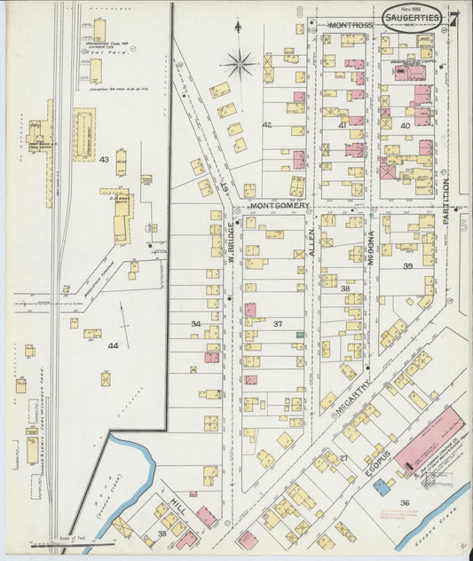 Sanborn Fire Insurance Map from Saugerties, Ulster County, New York (1892), Sheet #0007 - Historic Sanborn Fire Insurance Map Print, vintage old map wall art, antique decor, genealogy gift, New York New York map