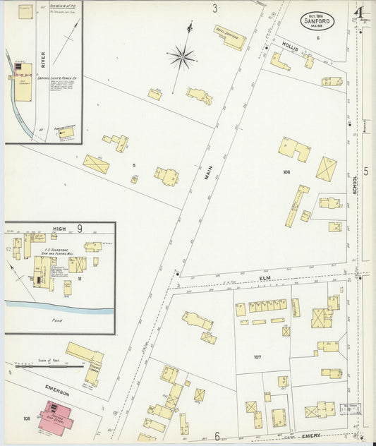 Sanborn Fire Insurance Map from Sanford, York County, Maine (1906), Sheet #0004 - Historic Sanborn Fire Insurance Map Print, vintage old map wall art, antique decor, genealogy gift, Maine Maine map