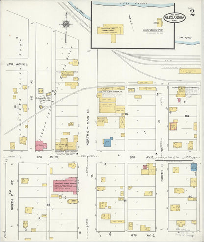 Sanborn Fire Insurance Map from Alexandria, Douglas County, Minnesota (1922), Sheet #0002 - Complete Map Set gallery image, historic Sanborn map, vintage wall art, Minnesota Minnesota