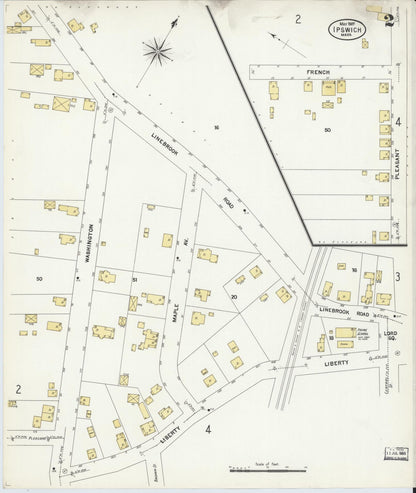 Sanborn Fire Insurance Map from Ipswich, Essex County, Massachusetts (1907), Sheet #0002 - Complete Map Set gallery image, historic Sanborn map, vintage wall art, Massachusetts Massachusetts